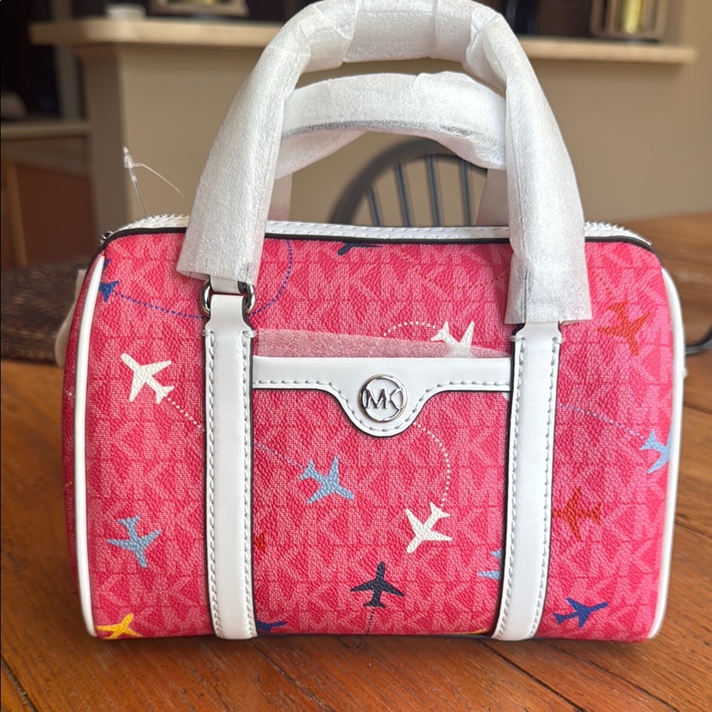 Michael Kors Red Handbag with Airplane Design